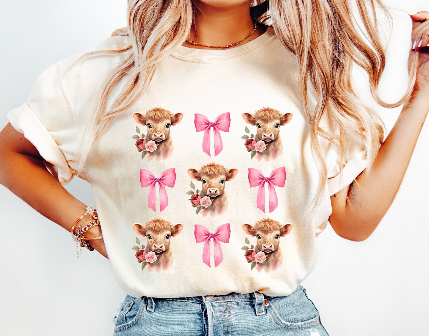 Pretty bow cow DTF