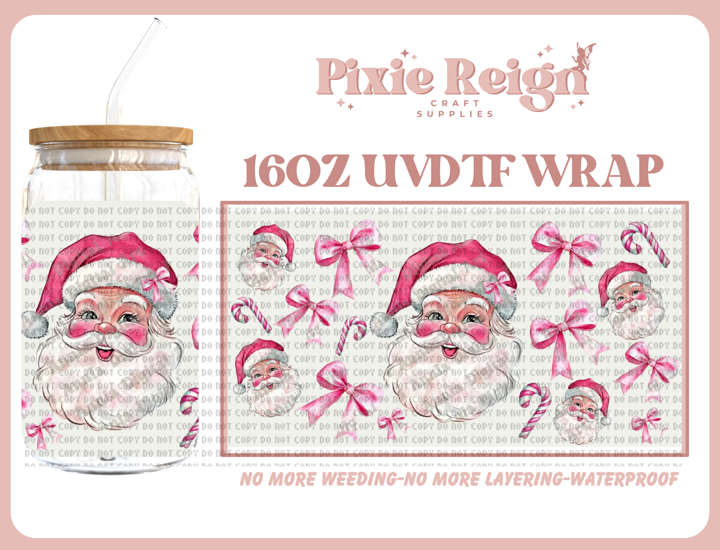 Pink Santa bow UV-DTF Wrap